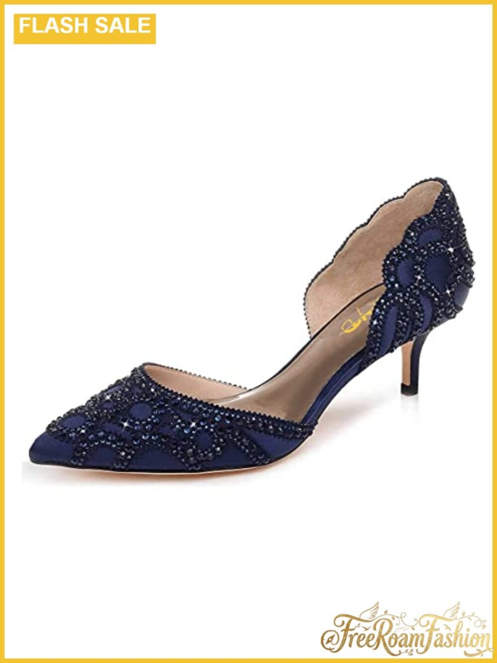 Satin D'Orsay Pumps Pointy Toe Kitten Heel Rhinestone Elegant Wedding Shoes